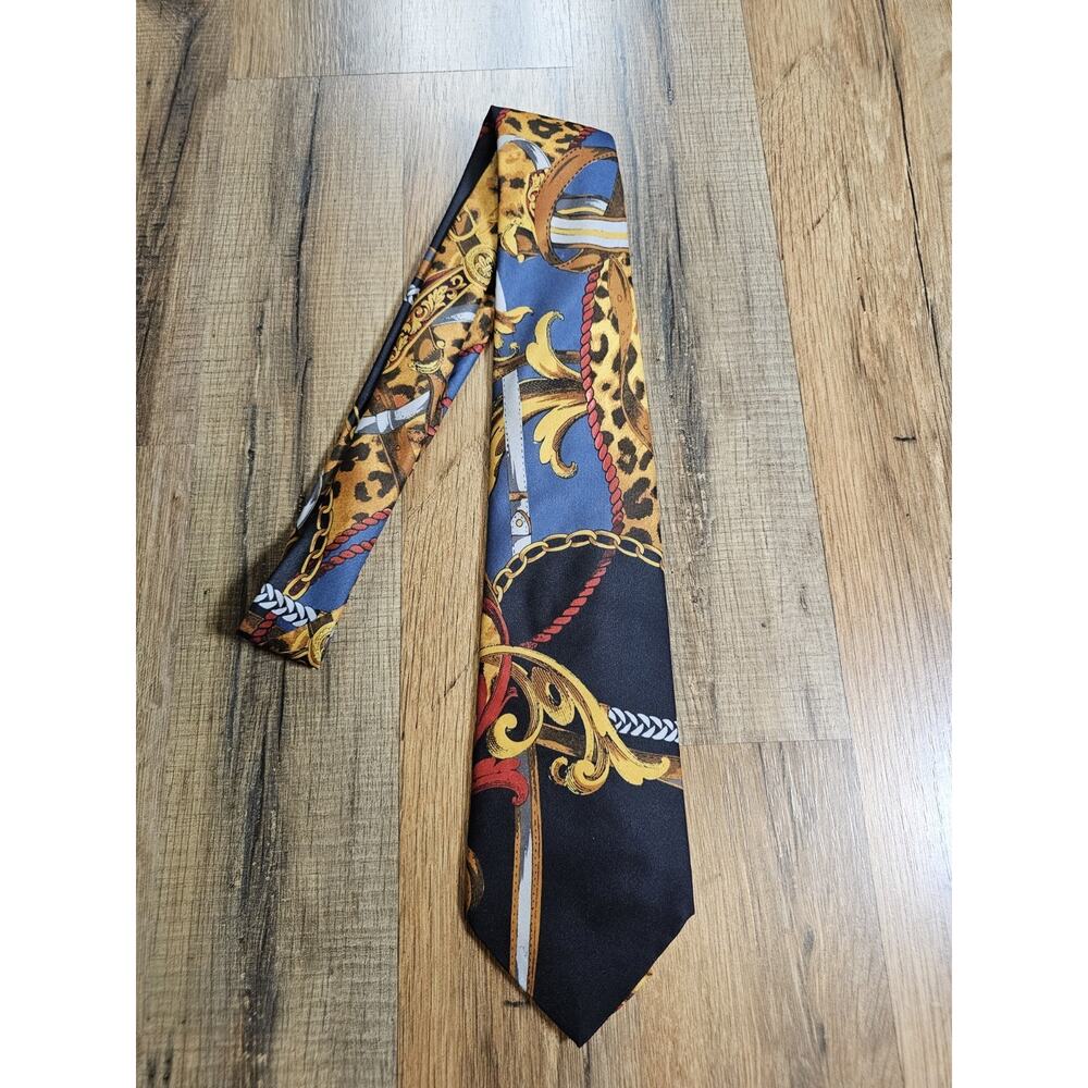 Vintage Made in‎ Italy 100% Silk Horsebit Tie Hand Made Excellent